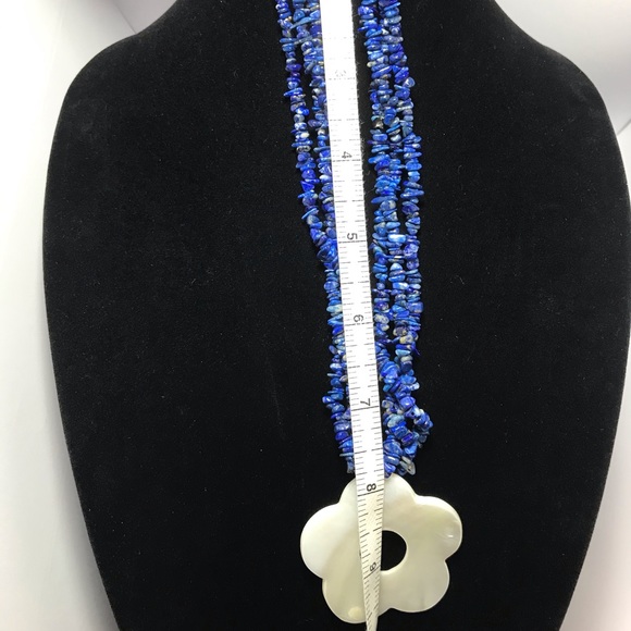 Lapis Lazuli, MOP Flower Pendant 3 Strand Necklace 925 Sterling Silver Clasp EVC - Picture 3 of 8